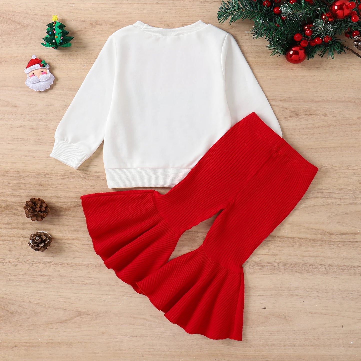 Christmas Hoodie + Red Bell-Bottom Pants Set